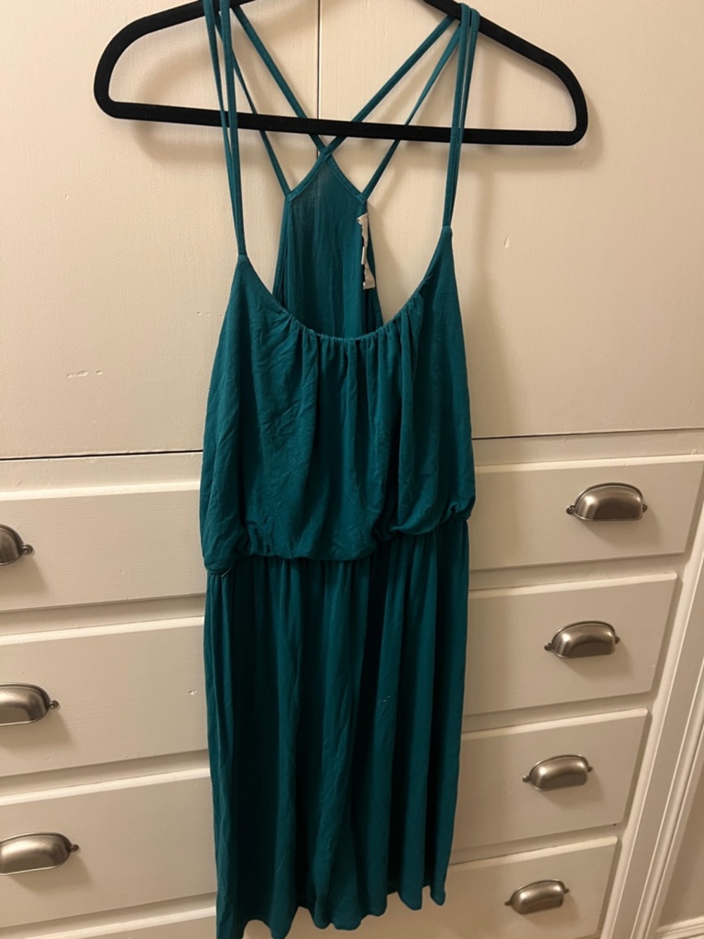 LOFT Teal Midi Dress with Strappy Back